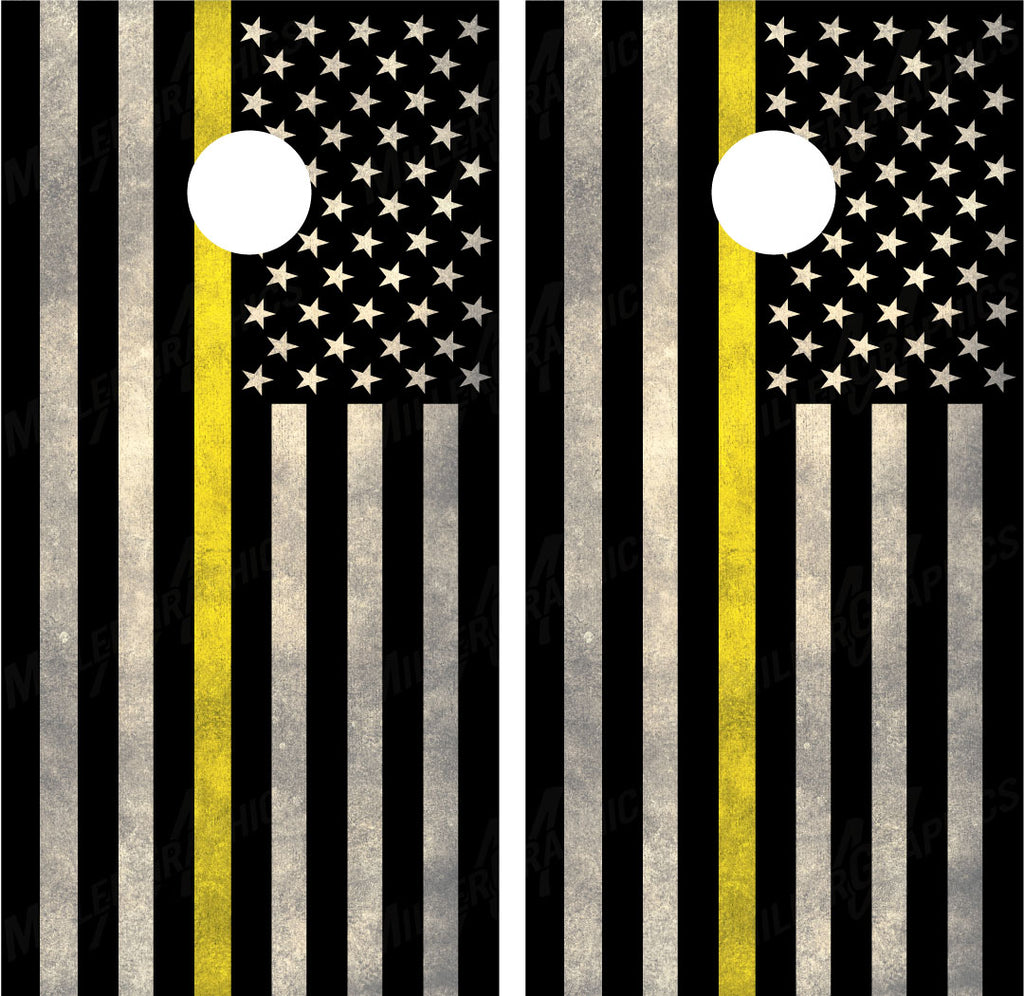 American Flag "Thin Yellow Line" Cornhole Wraps