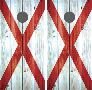 Alabama Flag Distressed Wood Cornhole Wraps