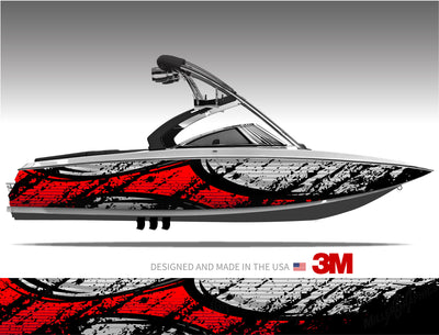 Aftershock (Red) Abstract Boat Wrap Kit