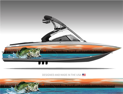 Bass Jumping Out of Water Boat Wrap Kit