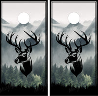 Buck Deer Silhouette V3 Mountains Trees Cornhole Wraps