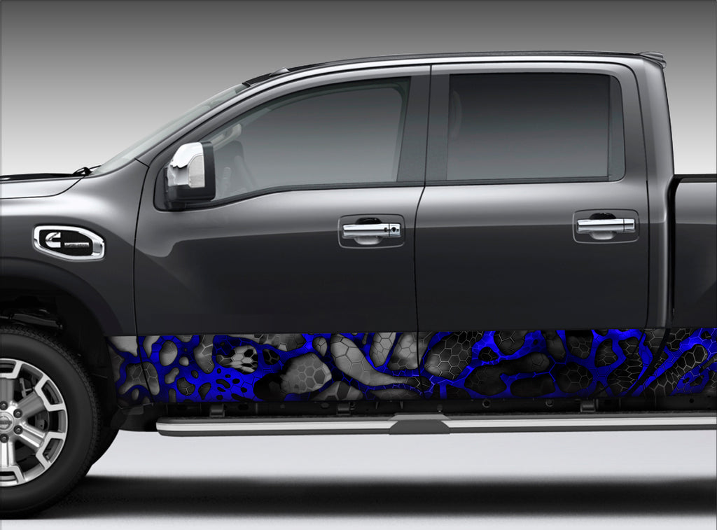 Camo "Chameleon XD2 Black and Blue" Reptile Skin Rocker Panel Decal Kit