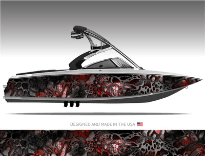 Chameleon Black and Red XD Camo Abstract Boat Wrap Kit