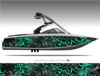 Chameleon XD2 Black and Aqua Camo Boat Wrap Kit