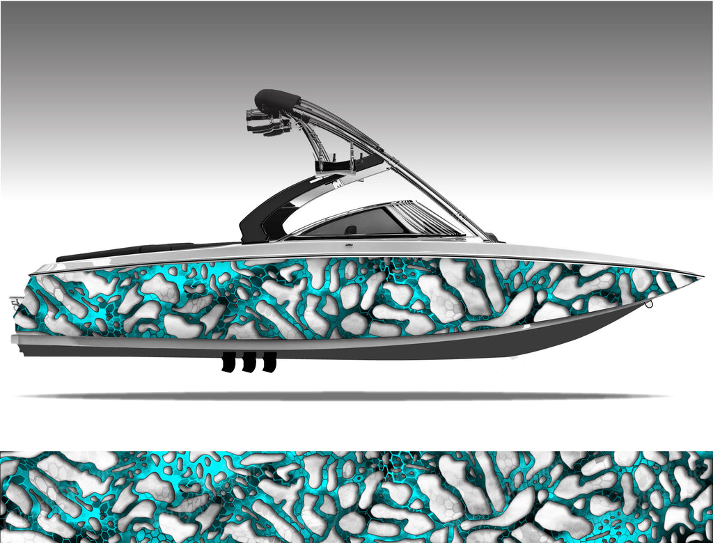 Chameleon XD2 White and Aqua Camo Boat Wrap Kit