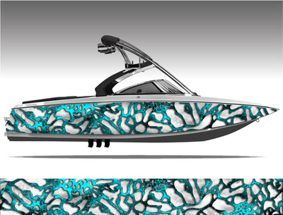 Chameleon XD2 White and Aqua Camo Boat Wrap Kit