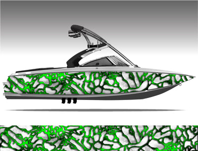Chameleon XD2 White and Green Camo Boat Wrap Kit
