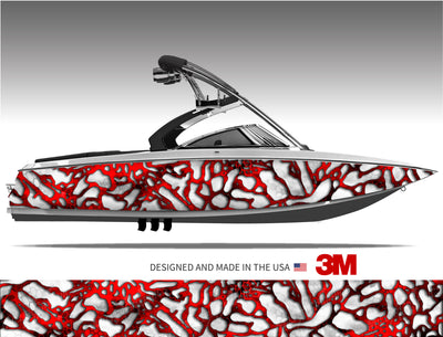 Chameleon XD2 White and Red Camo Boat Wrap Kit