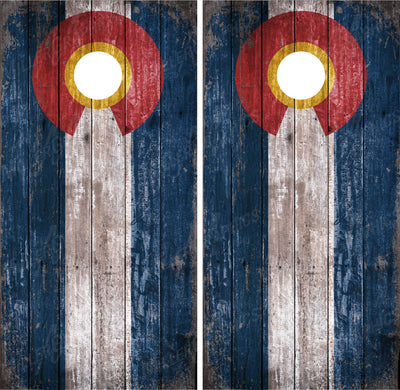 Colorado Flag V3 Distressed Wood Cornhole Wraps