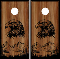 Bald Eagle Silhouette V2 Mountains Trees Patriotic Cornhole Wraps