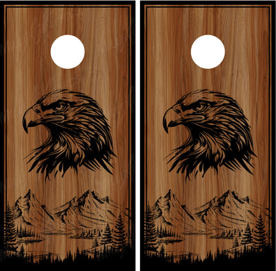 Bald Eagle Silhouette V2 Mountains Trees Patriotic Cornhole Wraps
