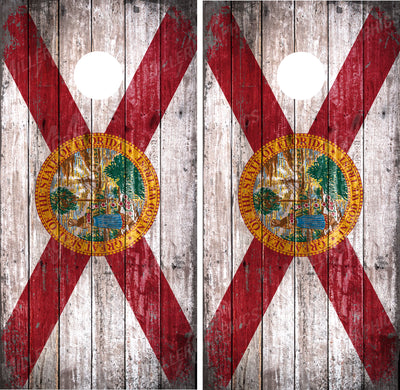 Florida Flag V3 Distressed Wood Cornhole Wraps