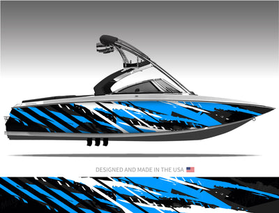 Fury (Blue) Abstract Boat Wrap Kit