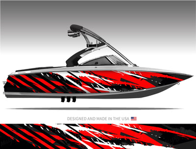Fury (Red) Abstract Boat Wrap Kit
