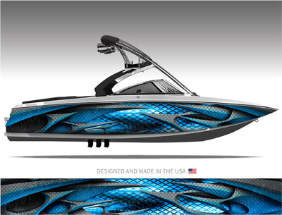 Hydroplane (Blue) Diamond Plate Metal Boat Wrap Kit