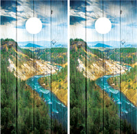 Mountains River Scenery V3 Distressed Wood Cornhole Wraps