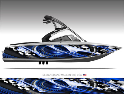 Overdrive (Blue) Abstract Boat Wrap Kit
