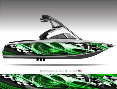 Overdrive (Green) Abstract Boat Wrap Kit