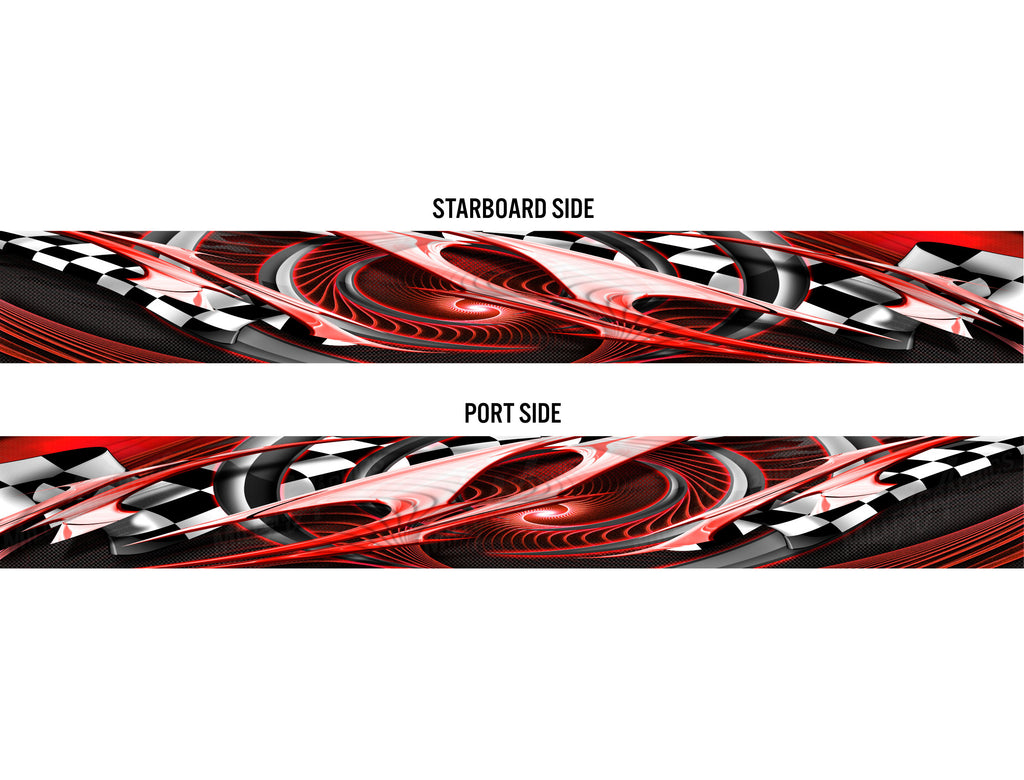 Redfish Rocker Panel Wrap Overdrive (Red) Abstract Boat Wrap Kit | Mid Atlantic Designs