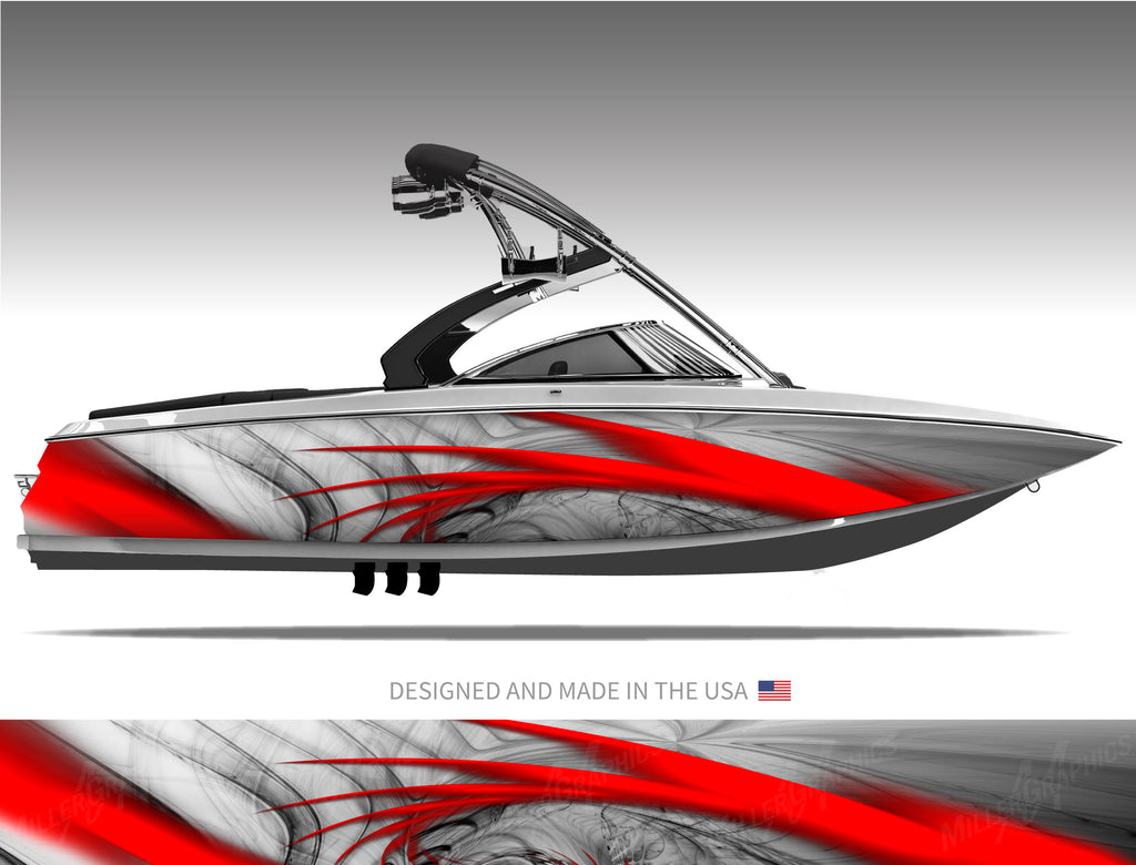 Redfish Rocker Panel Wrap Sidewinder (Red) Abstract Boat Wrap Kit | Mid Atlantic Designs