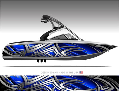 Stingray (Blue) Abstract Boat Wrap Kit