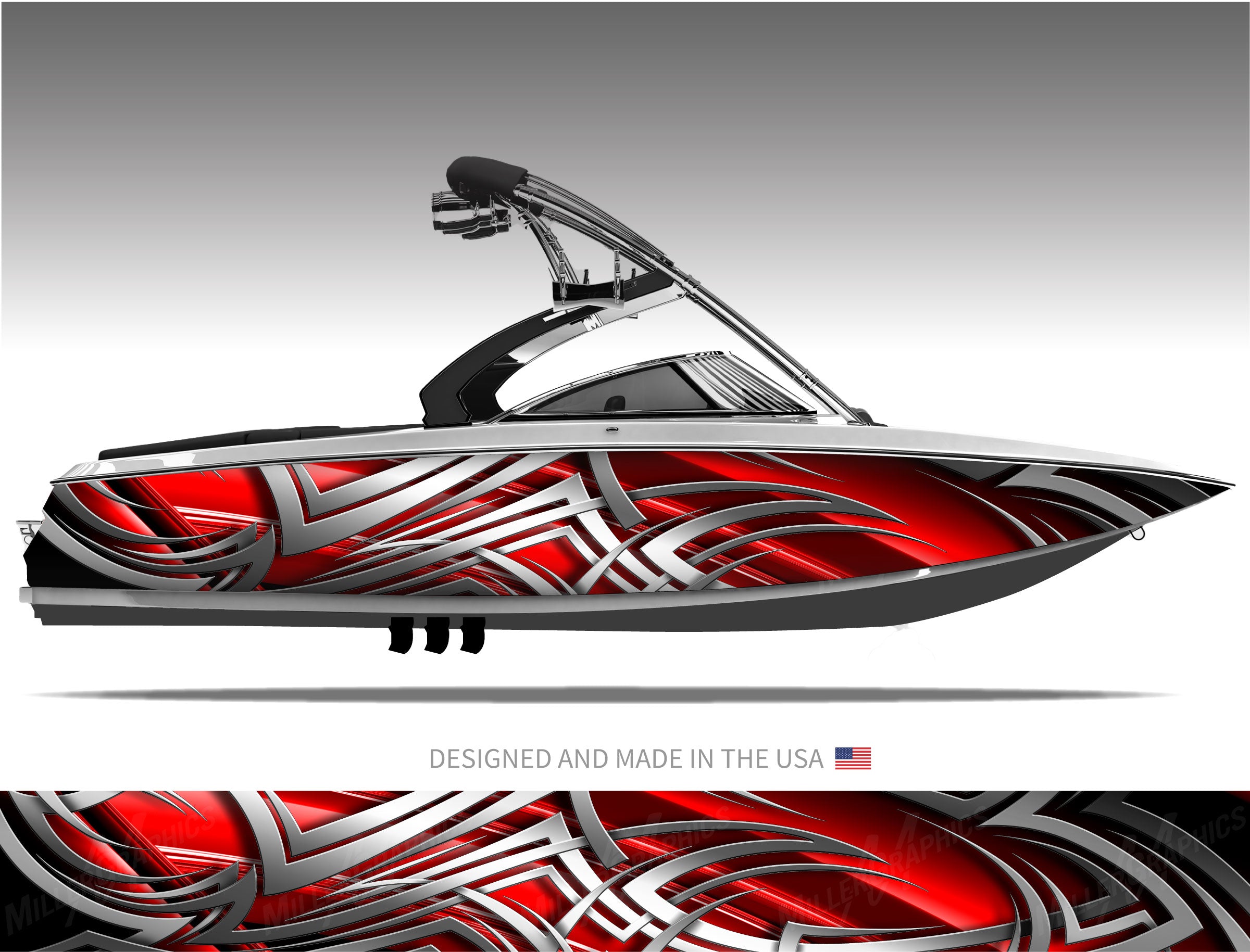 Redfish Rocker Panel Wrap Stingray (Red) Abstract Boat Wrap Kit | Mid Atlantic Designs