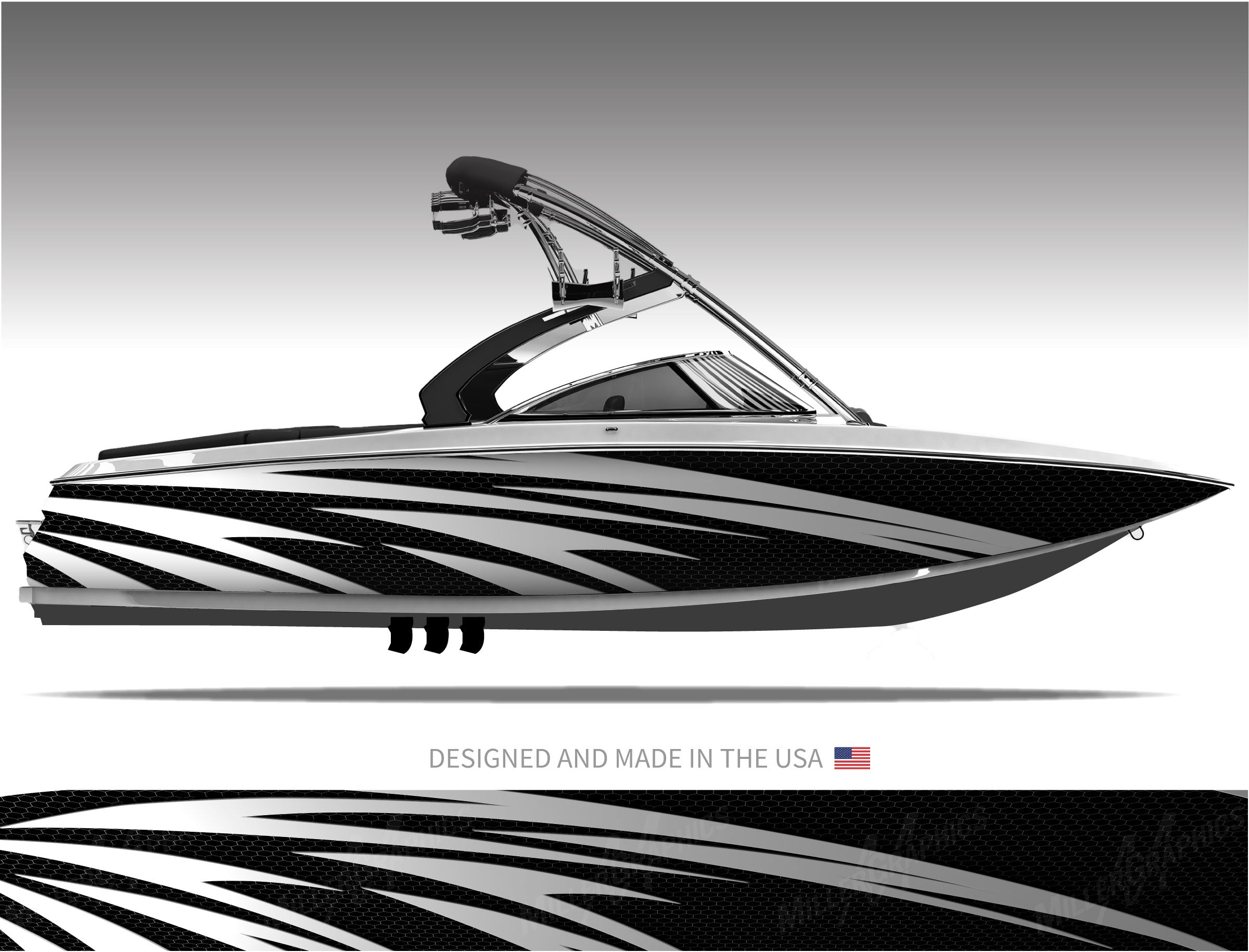 cigarette boat wraps Custom vinyl wrap on 41' racing Boat Wraps with Platinum Wraps