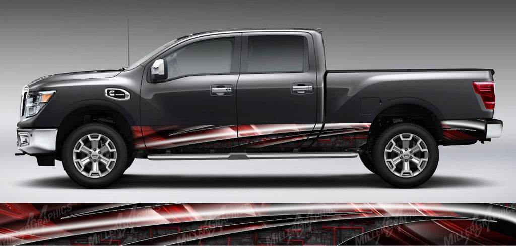 Red Rst Rocker Graphic Armor Truck Graphic Rocker Panel Decal Kit | Mid Atlantic Designs