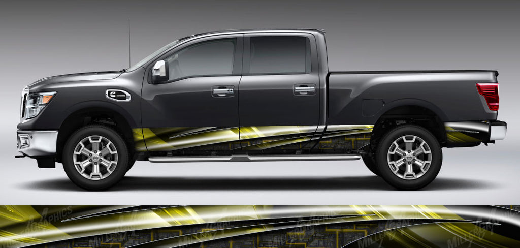 Yellow Rocker Panel Decals Armor Truck Graphic Rocker Panel Decal Kit | Mid Atlantic Designs