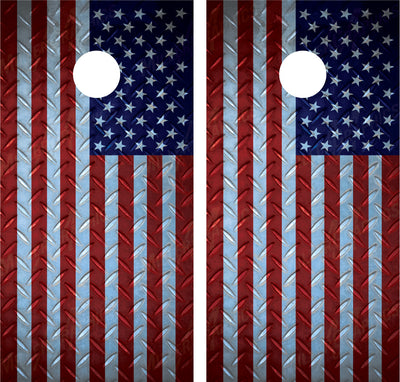 American Flag Diamond Plate Cornhole Wraps