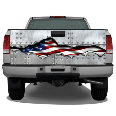 American Flag Ripped Metal #2 Riveted Metal Tailgate Wrap