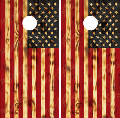 American Flag Rustic Burned Distressed Wood Cornhole Wraps