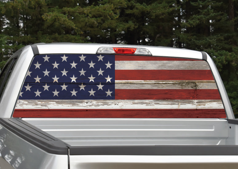 American Flag Distressed Wood Rear Window Graphic Decal | Mid Atlantic ...