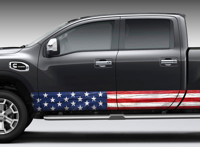 American Flag Distressed Wood Vintage Rocker Panel Decal Kit