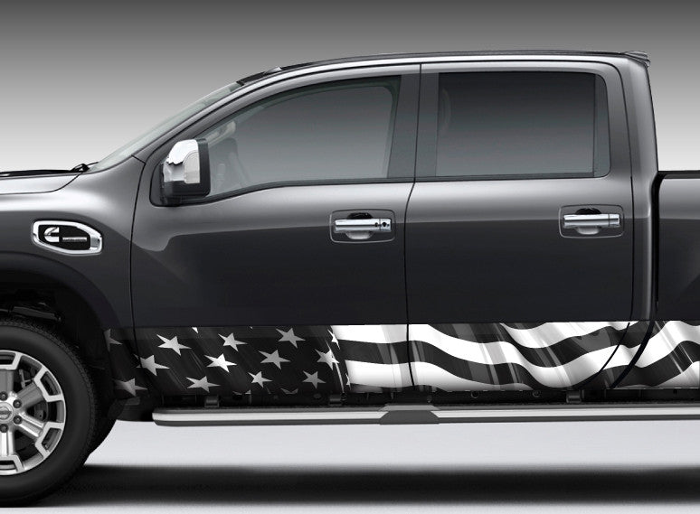 American Flag (black and white) Rocker Panel Decal Kit