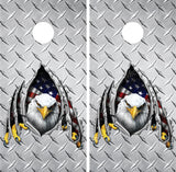 Bald Eagle Ripped Metal Diamond Plate Cornhole Wraps