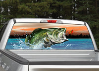 Bass Jumping Out of Water V2 Fishing Sunset Rear Window Graphic Decal