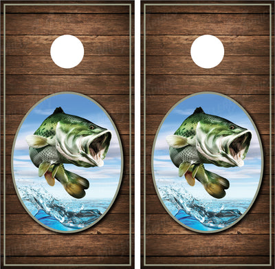 Bass Jumping #2 Wood Background Cornhole Wraps