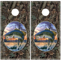 Bass Jumping Camo Background Cornhole Wraps