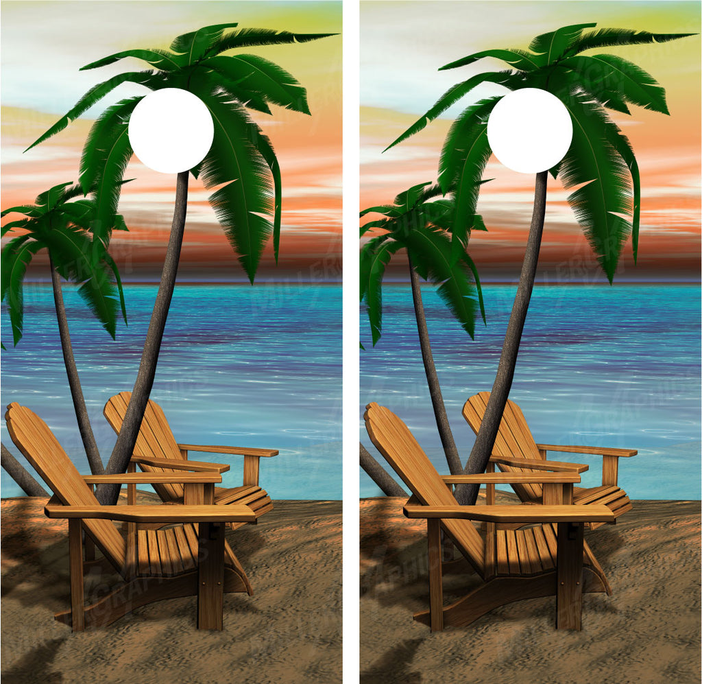 Beach Palm Trees #7 Ocean Sunset Cornhole Wraps
