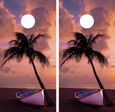 Beach Palm Tree Boat Cornhole Wraps