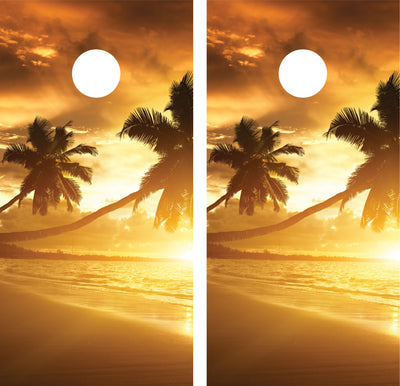 Beach Sunset Palm Trees Cornhole Wraps