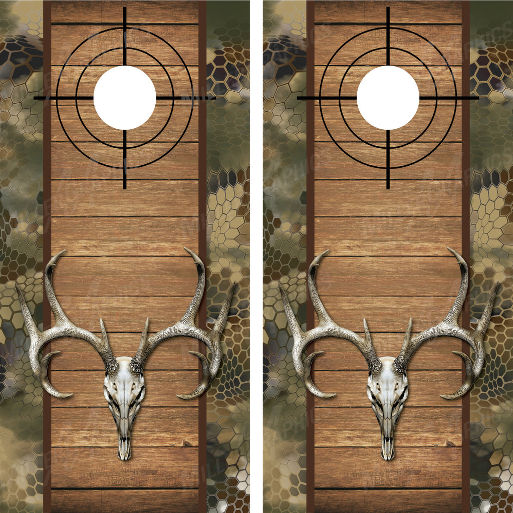 Buck Deer Skull Camo Wood Cross Heirs "Chameleon" Cornhole Wraps