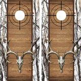Buck Deer Skull Camo Wood Cross Heirs "Snowstorm" Cornhole Wraps
