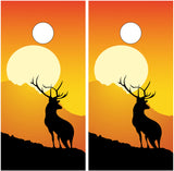 Elk Buck Silhouette Sunset Cornhole Wraps