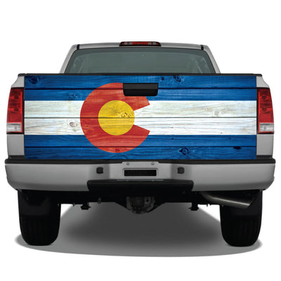 Colorado Flag Distressed Wood Vintage Tailgate Wrap