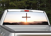 Cross Sunset Mountains Rear Window Decal