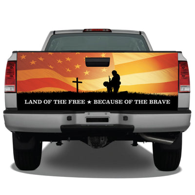 Fallen Warrior Sunset American Flag Tailgate Wrap