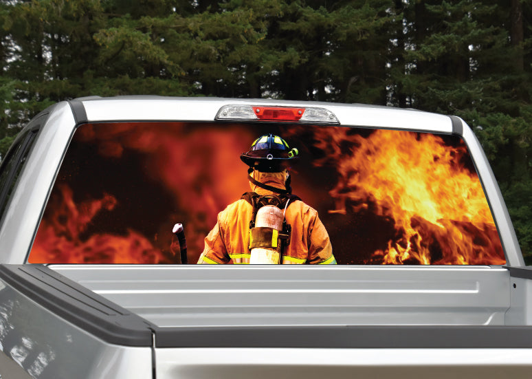 Firefighter Flames Rear Window Graphic Decal | Mid Atlantic Designs