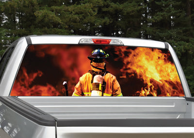 Firefighter Flames Rear Window Decal